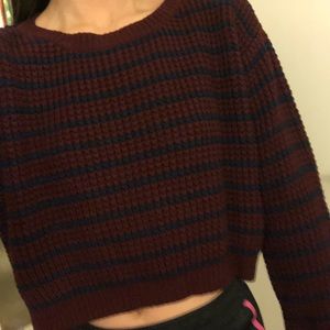 F21 Maroon and blue striped crop sweater